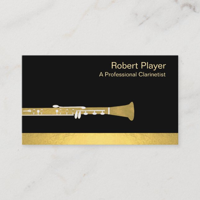 Musician Clarinet Player Audio Guld Ljud Vågar Visitkort (Framsida)