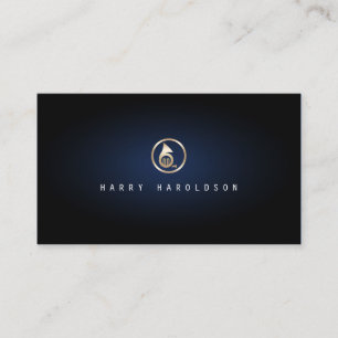 Musician Elegant Guld Fransk Horn Icon Blue Glow Visitkort