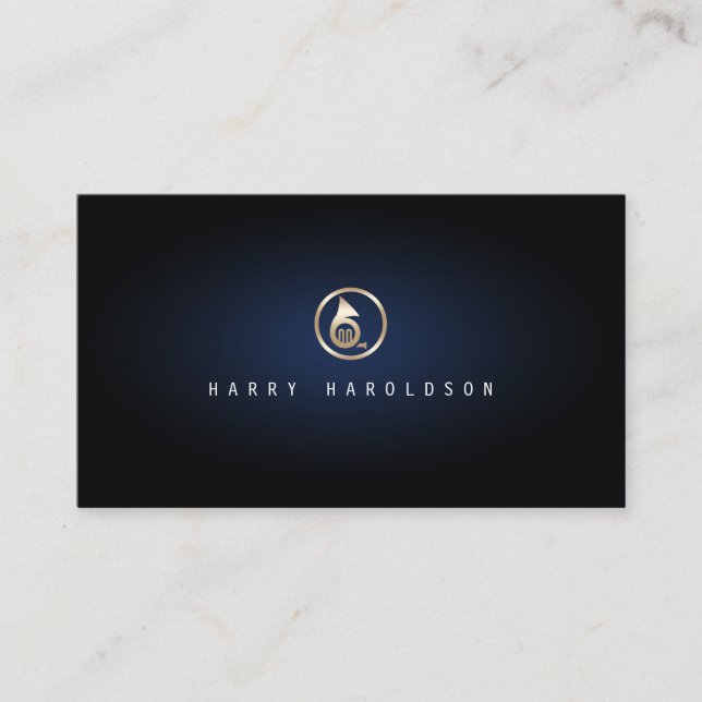 Musician Elegant Guld Fransk Horn Icon Blue Glow Visitkort (Framsida)