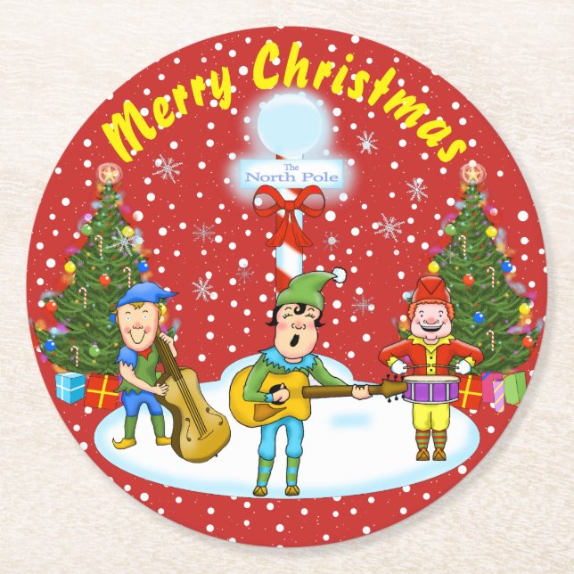 Musician Elf jul Band-julen Underlägg Papper Rund (Framsidan)
