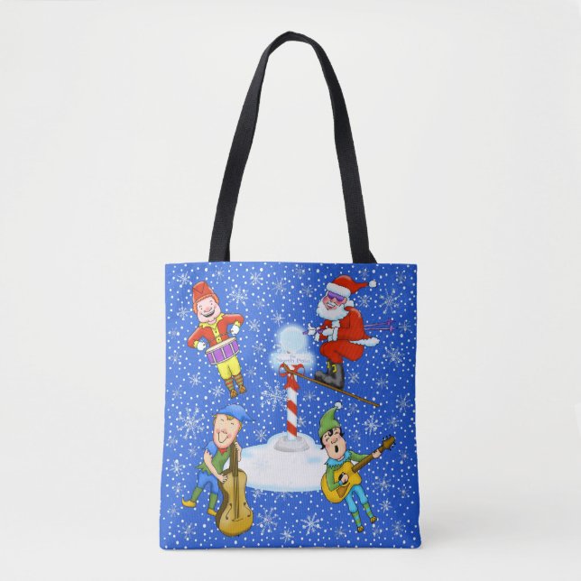 Musician Elves med jultomten Tote Bag Tygkasse (Framsida)