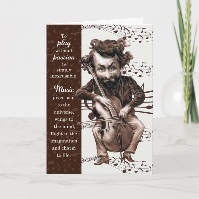 Musician Funny Cello Caricature Birthday Kort (Framsida)