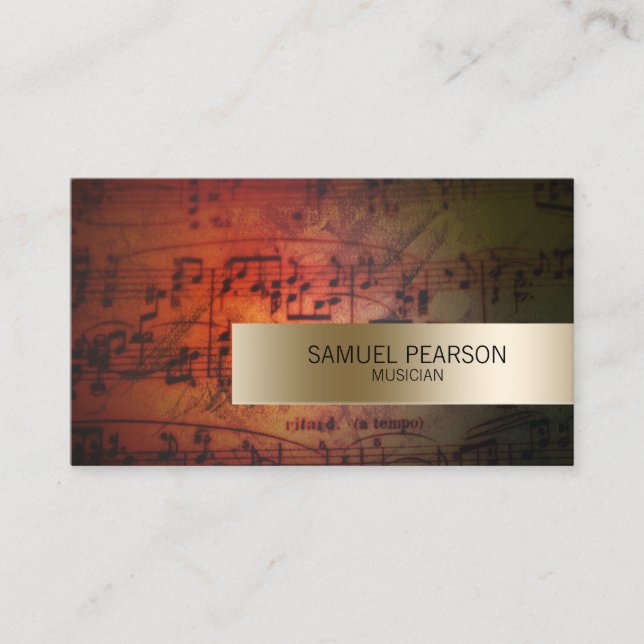 Musician Grunge Musik noter Guld Rand Music Visitkort (Framsida)