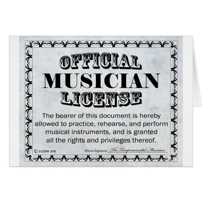 Musician Licence Hälsningskort (Framsidan Horizontal)