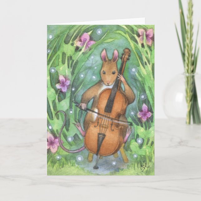 Musician Mouse Cello Cute Illustration Kort (Framsida)