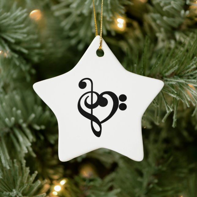 Musician Music Heart - Treble Bass Clef Julgransprydnad Keramik (Träd)