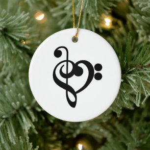 Musician Music Heart - Treble Bass Clef Julgransprydnad Keramik