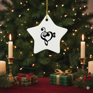 Musician Music Heart - Treble Bass Clef Julgransprydnad Keramik