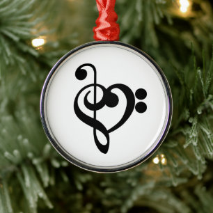 Musician Music Heart - Treble Bass Clef Julgransprydnad Metall
