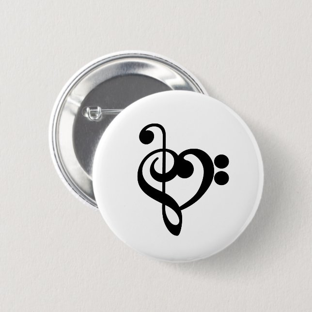 Musician Music Heart - Treble Bass Clef Knapp (Framsida & baksida)