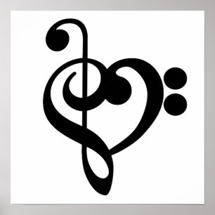 Musician Music Heart - Treble Bass Clef Poster