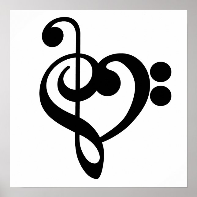 Musician Music Heart - Treble Bass Clef Poster (Framsidan)