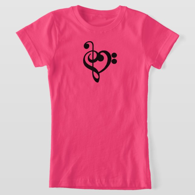 Musician Music Heart - Treble Bass Clef T Shirt (Laydown)