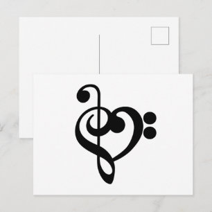 Musician Music Heart - Treble Bass Clef Vykort