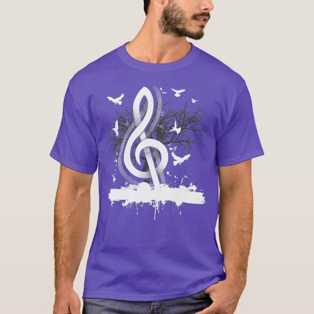 Musician Musik noter Birds Träd Treble Clef T Shirt (Framsida)