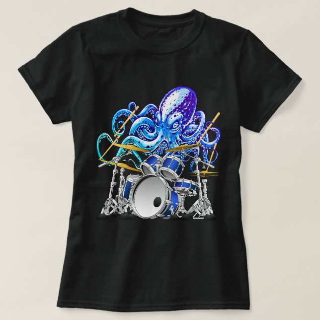 Musician Octopus Drummer Mythical Sea Serpent Play T Shirt (Design framsida)