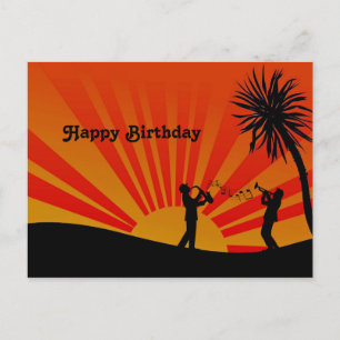 Musician Orange Sunset Silhouette Birthday Vykort