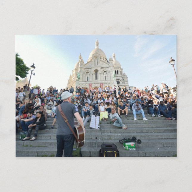 Musician Outside Sacre Coeur Paris Vykort (Framsida)
