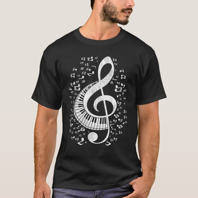 Musician Pianist Musik noter Tangentbord Treble Cl T Shirt (Framsida)