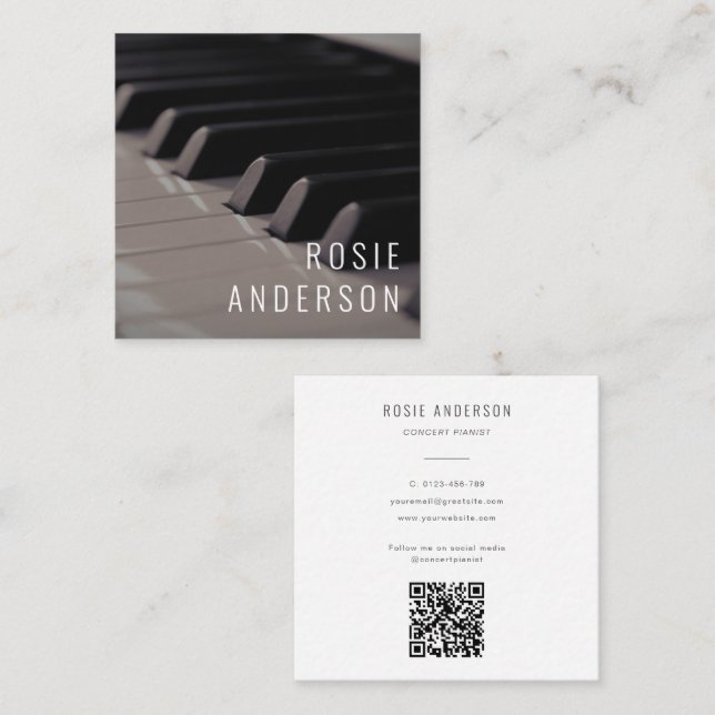 Musician Piano Nycklar QR Code Modern Photo Fyrkantigt Visitkort (Fram/baksida)