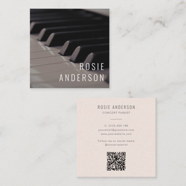 Musician QR Code Piano Nycklar Modern  Rosa Fyrkantigt Visitkort (Fram/baksida)