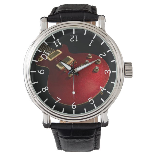 Musician’s Coola Red Gnistra Electric Sten Guitar Armbandsur (Framsida)