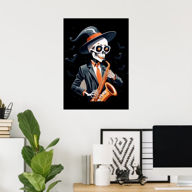 Musician Skeleton Saxaphone Poster väggdekan (Hemmakontoret)