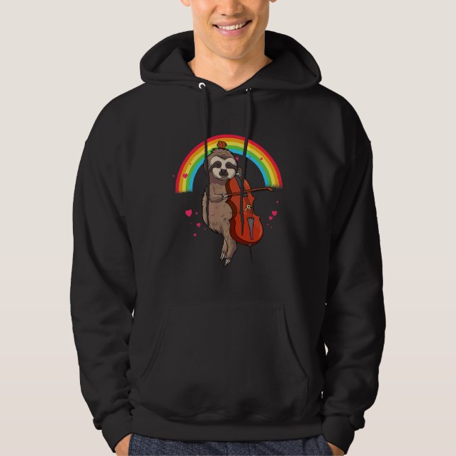 Musician Sloth Cello Player Cellists Hoodie (Framsida)