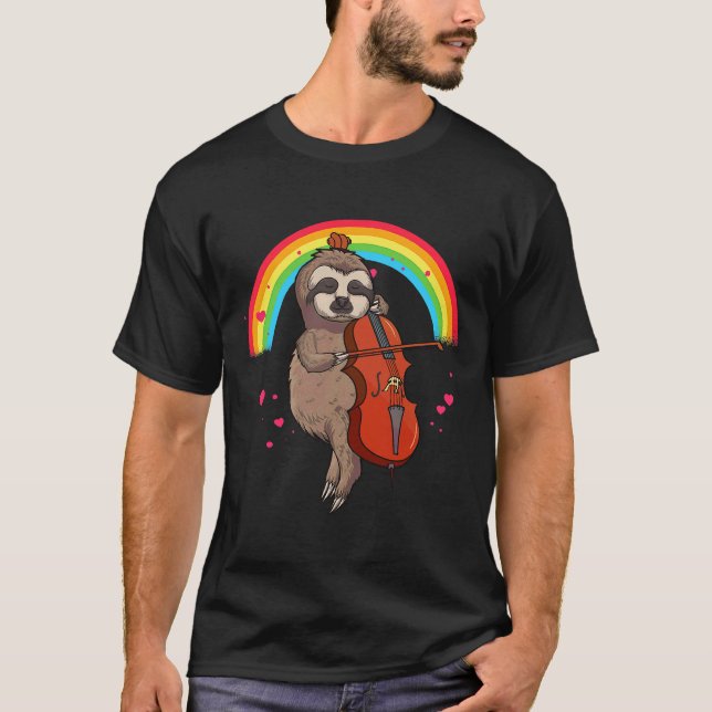 Musician Sloth Cello Player Cellists T Shirt (Framsida)