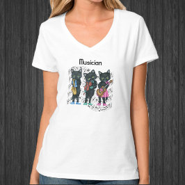 Musician Svarta katter Grönt Ögon Instruments Musi T Shirt