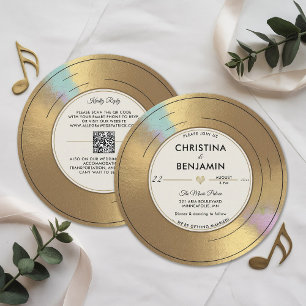 Musician Vintage Record Guld Vinyl Modern Bröllop Inbjudningar