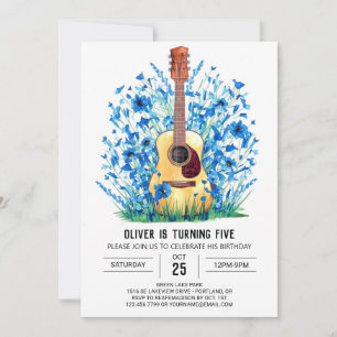 Musician's Whimsical Guitar Boy Birthday Inbjudningar