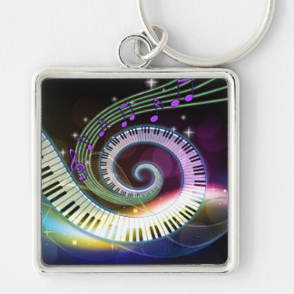 Musik 1 Keychain Fyrkantig Silverfärgad Nyckelring
