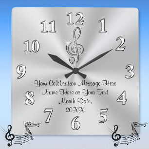 Musik, ädelt väggklocka, Silver Treble Clef Decor Fyrkantig Klocka