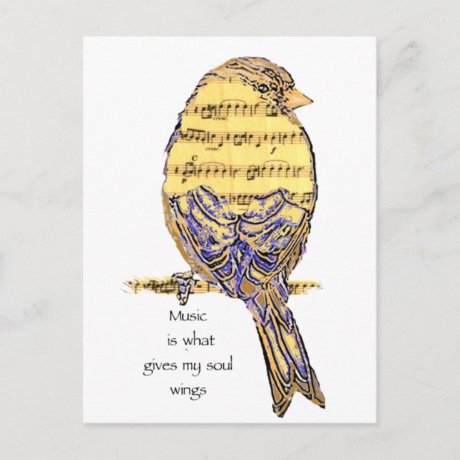 Musik är det ge min själ vingar Bird Vykort (Framsida)