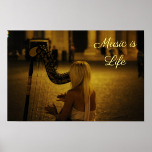 Musik är Life-citat Harp klassiskt instrument Poster