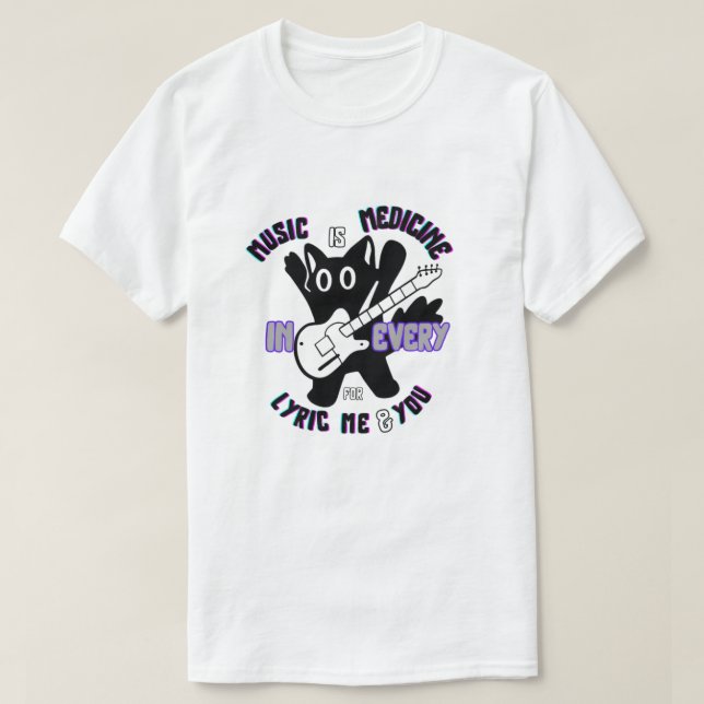 Musik är medicin - Cute Cat Guitar Design T Shirt (Design framsida)