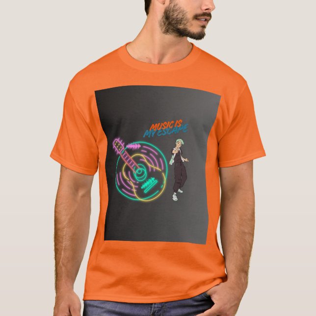 Musik Är Min Flykt – Neon Gitarr & Anime Pojke  T Shirt (Framsida)