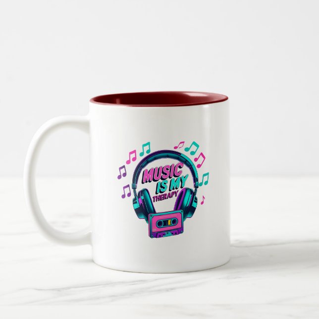 Musik är min terapi - Retro Headphone Coffee Mugg (Vänster)