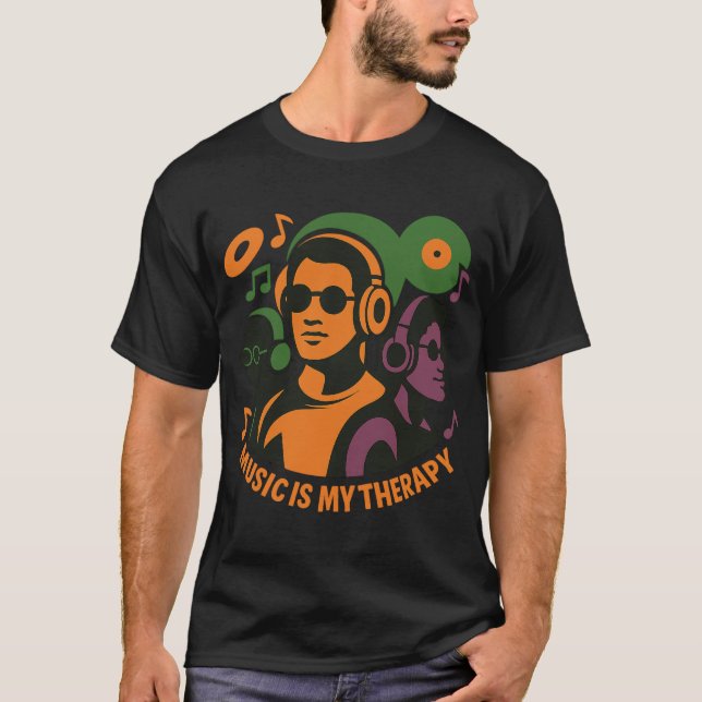 Musik är min terapi - Retro Headphone Trio T-Shir T Shirt (Framsida)