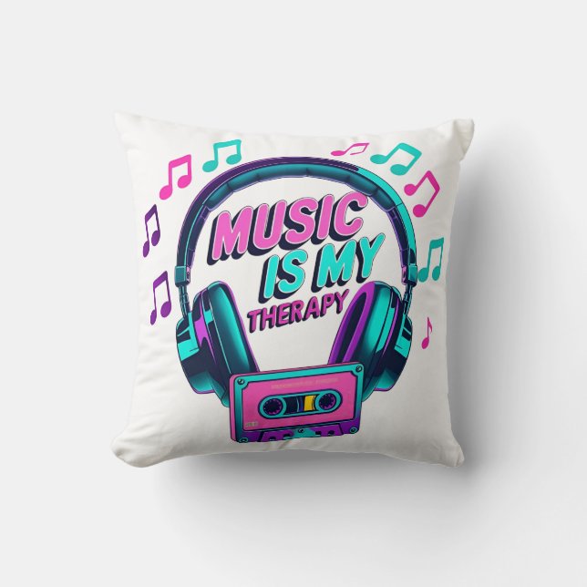 Musik är min terapi - Retro-hörlurar Kudde (Framsida)