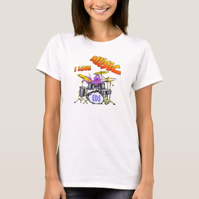 Musik, bläckfisk, omens cirkel överkant t-shirt (Framsida)