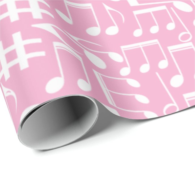 Musik Dansande Vita Noter Mjuk Rosa Presentpapper (Rullad Hörn)