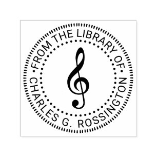 Musik Diskantnyckel G-nyckel Rund Bibliotek Boknam Självfärgande Stämpel