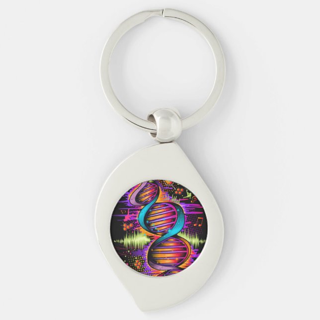 Musik-DNA Swirl Silverfärgad Nyckelring (Framsidan)