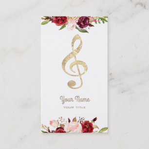 Musik faux guld foil treble clef och Blommor Visitkort