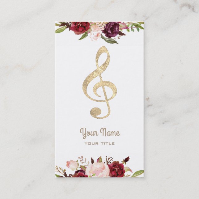 Musik faux guld foil treble clef och Blommor Visitkort (Framsida)