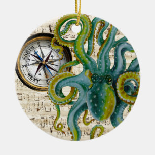 Musik för bläckfisktentakelkompass julgransprydnad keramik