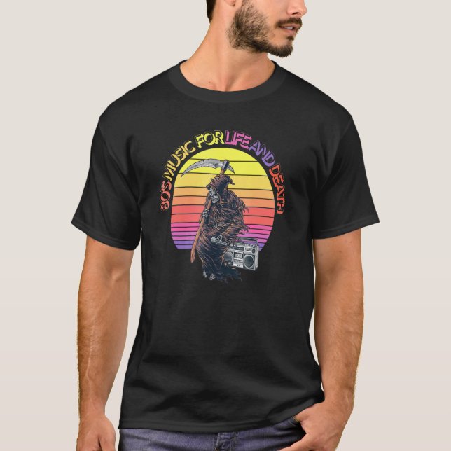 Musik för liv och död Retro Sunset Grim Rea T Shirt (Framsida)
