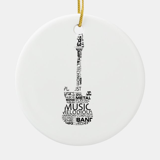 musik för svart för gitarrordpåfyllning avbildar julgransprydnad keramik (Framsidan)